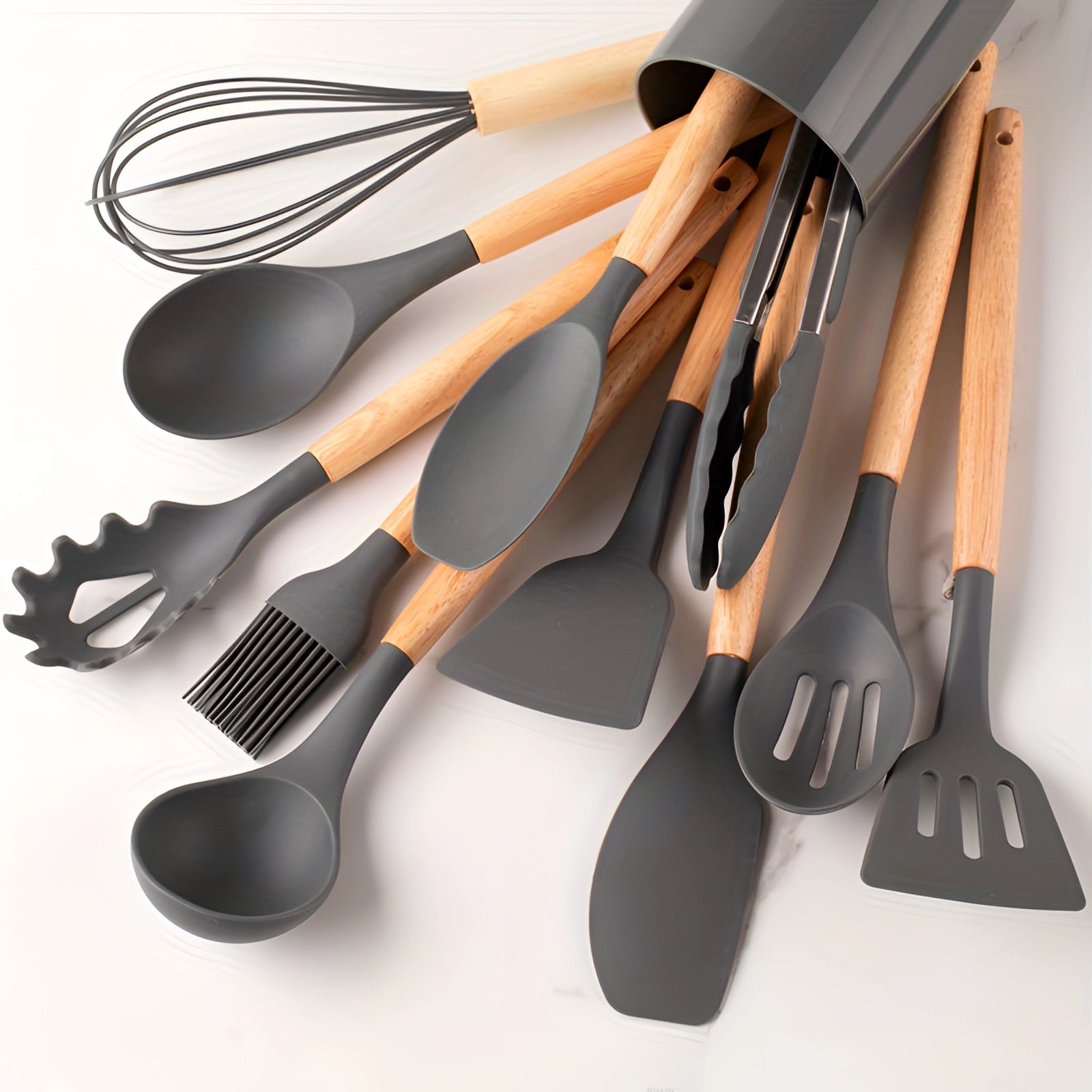 Kitchen Utensils Set Silicone Bamboo Cooking Tools