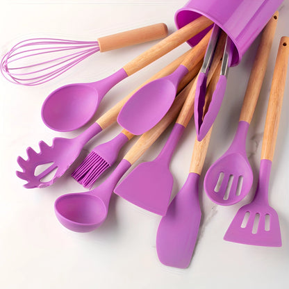 Kitchen Utensils Set Silicone Bamboo Cooking Tools