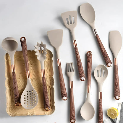 Kitchen Utensils Set Silicone Wood Cooking Tools